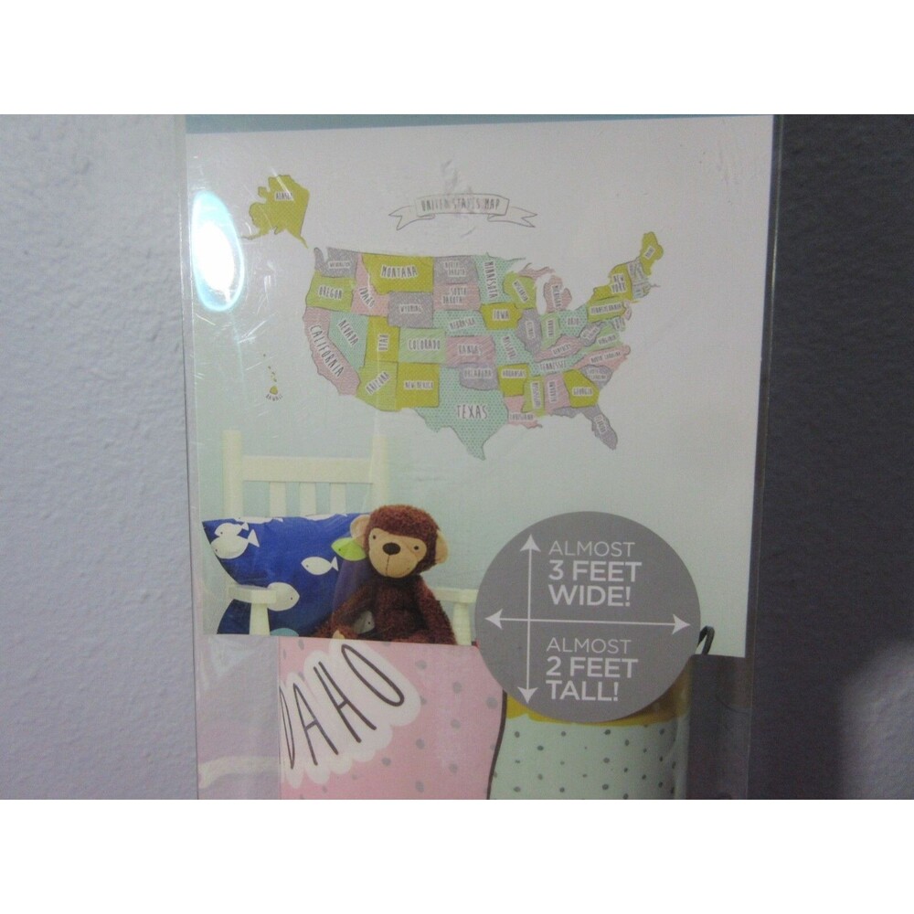 United States USA Map Wall Decor Self Adhesive 3' Home School Office New